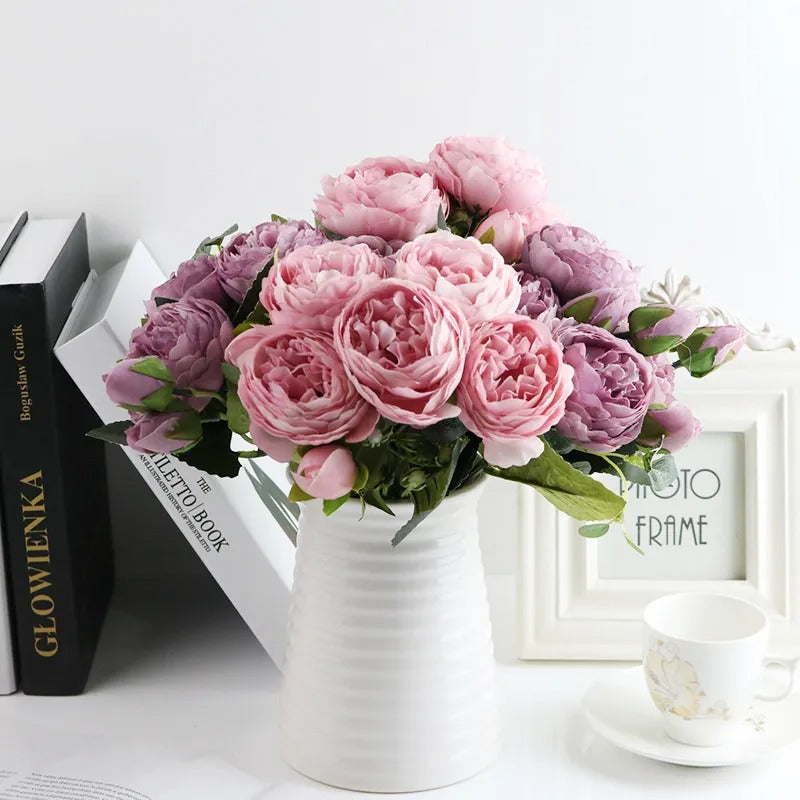 Silk Peony Bouquet Roses Flowers