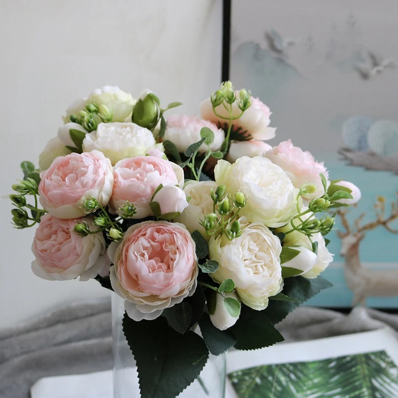 Silk Peony Bouquet Roses Flowers