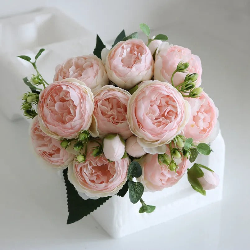 Silk Peony Bouquet Roses Flowers