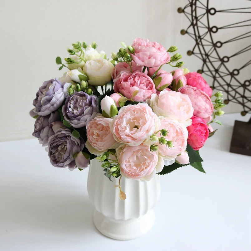 Silk Peony Bouquet Roses Flowers
