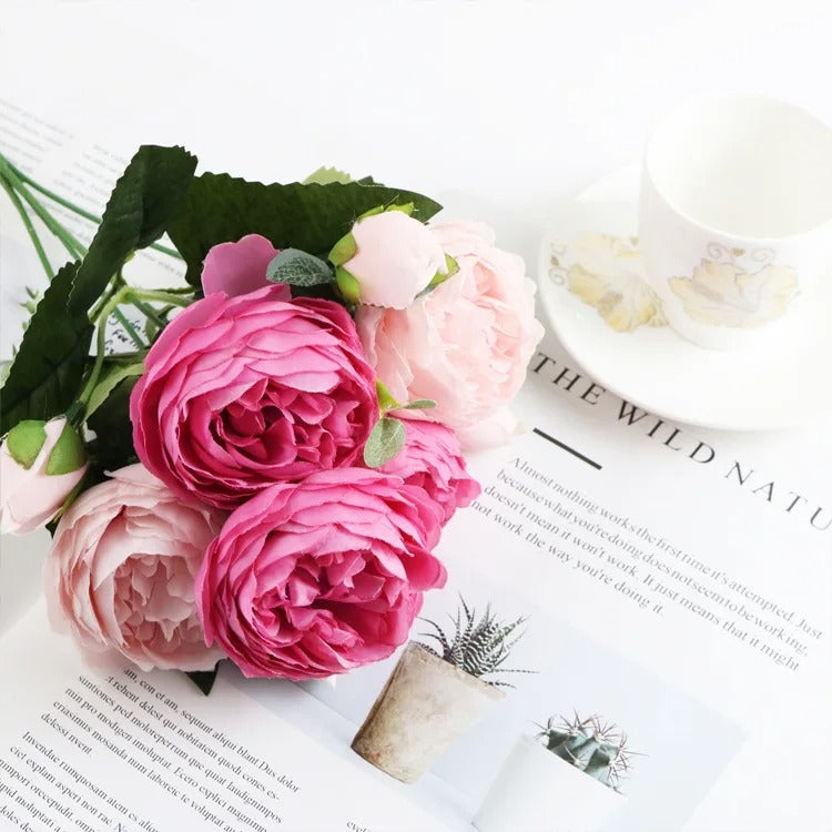 Silk Peony Bouquet Roses Flowers