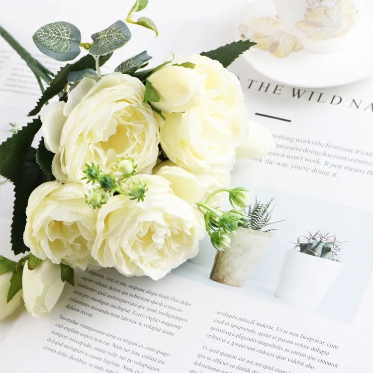Silk Peony Bouquet Roses Flowers