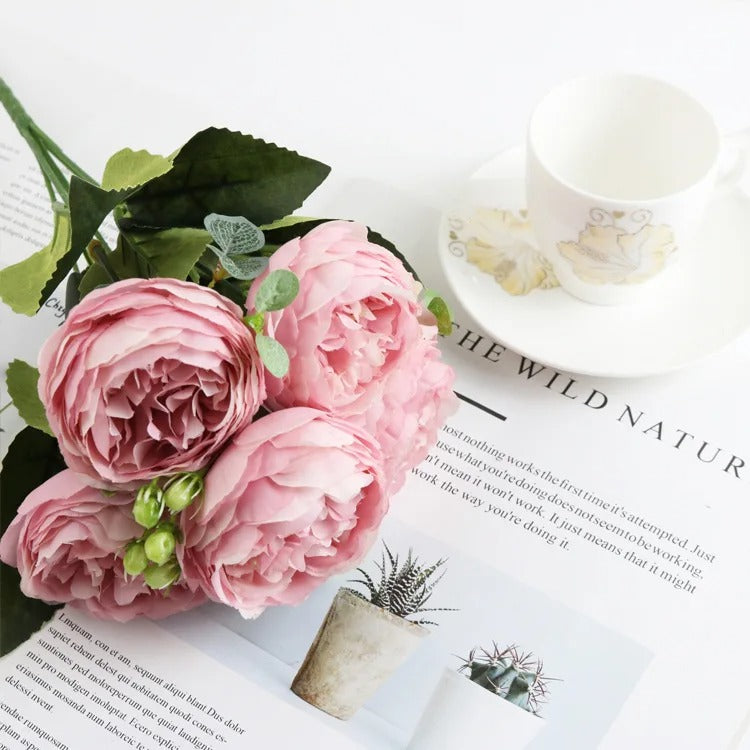 Silk Peony Bouquet Roses Flowers