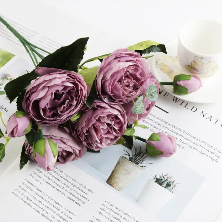 Silk Peony Bouquet Roses Flowers