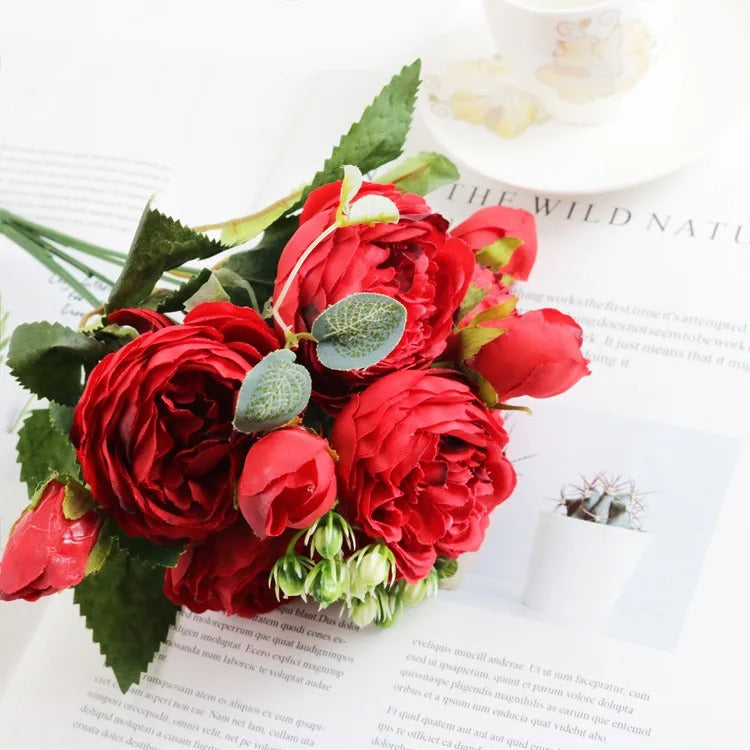 Silk Peony Bouquet Roses Flowers