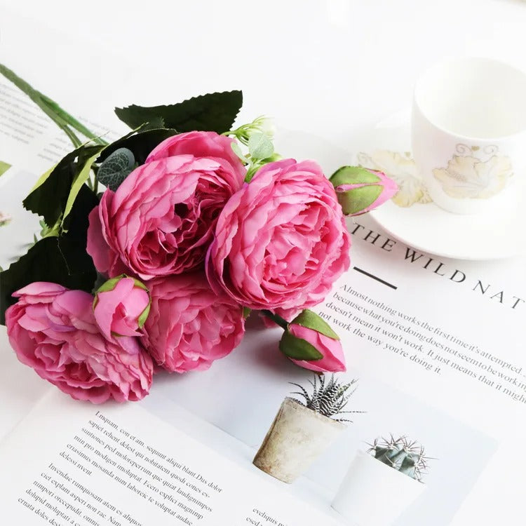 Silk Peony Bouquet Roses Flowers